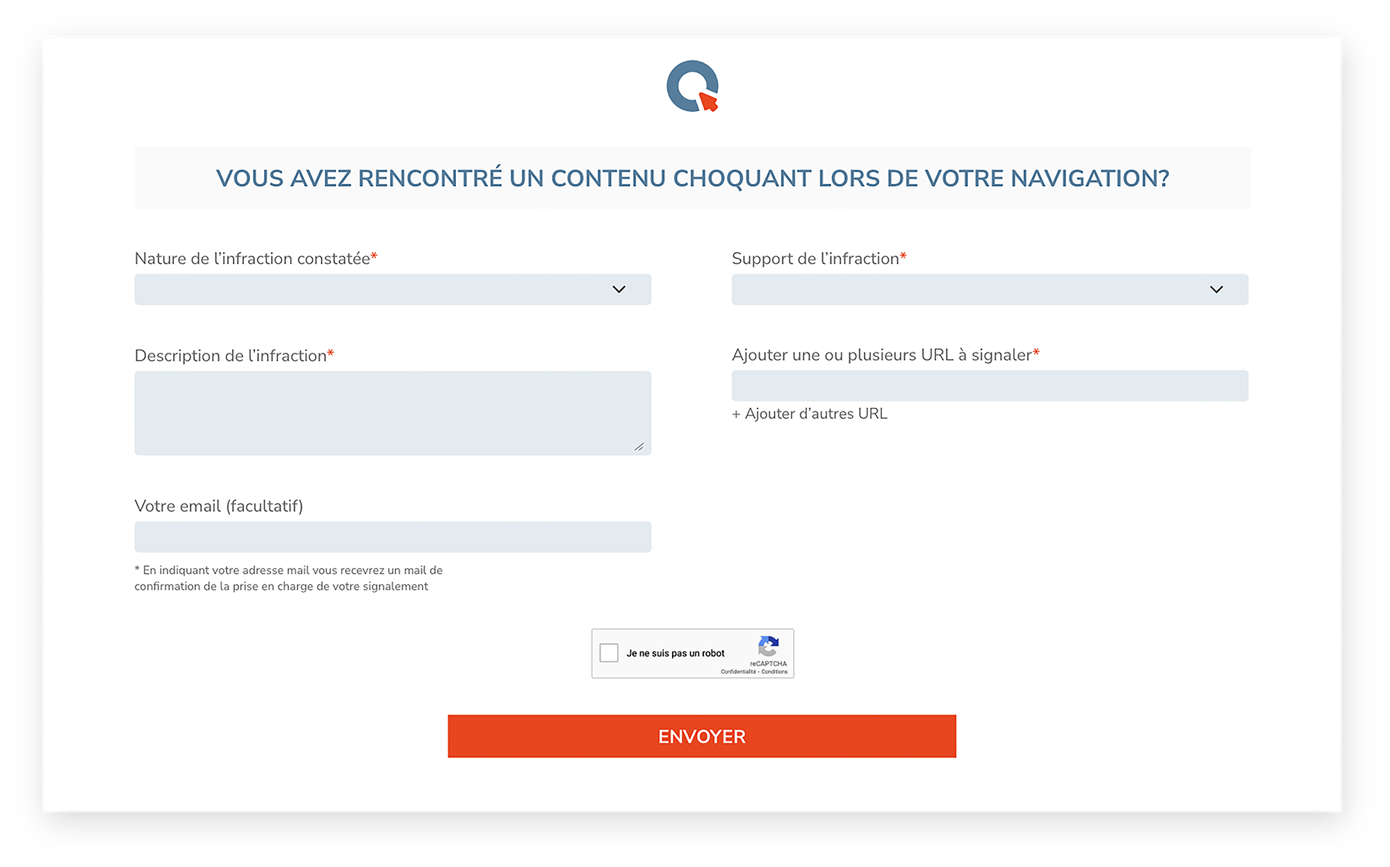 Formulaire de signalement point de contact